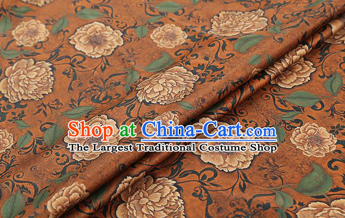 Chinese Traditional Cheongsam Brocade Fabric Orange Silk Drapery Classical Roses Pattern Gambiered Guangdong Gauze