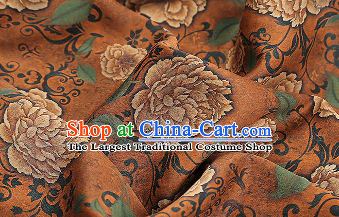 Chinese Traditional Cheongsam Brocade Fabric Orange Silk Drapery Classical Roses Pattern Gambiered Guangdong Gauze