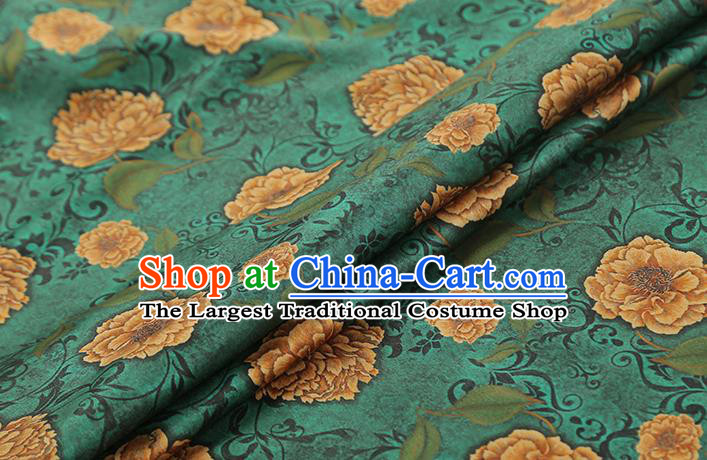 Chinese Classical Roses Pattern Gambiered Guangdong Gauze Traditional Cheongsam Brocade Fabric Green Silk Drapery