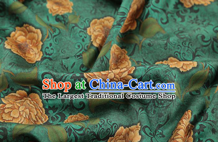 Chinese Classical Roses Pattern Gambiered Guangdong Gauze Traditional Cheongsam Brocade Fabric Green Silk Drapery