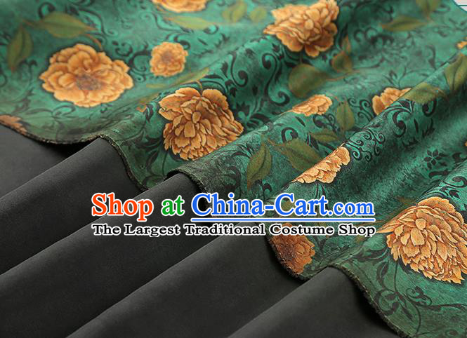 Chinese Classical Roses Pattern Gambiered Guangdong Gauze Traditional Cheongsam Brocade Fabric Green Silk Drapery
