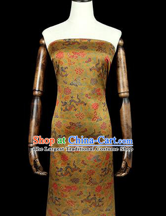 Chinese Classical Dragons Pattern Gambiered Guangdong Gauze Traditional Cheongsam Brocade Fabric Golden Silk Drapery