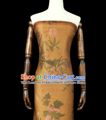 Chinese Classical Gambiered Guangdong Gauze Cheongsam Brocade Fabric Traditional Flowers Pattern Ginger Silk Drapery