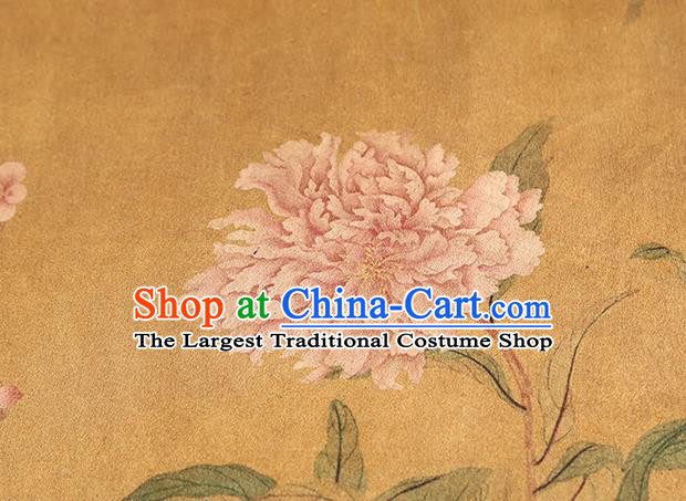 Chinese Classical Gambiered Guangdong Gauze Cheongsam Brocade Fabric Traditional Flowers Pattern Ginger Silk Drapery