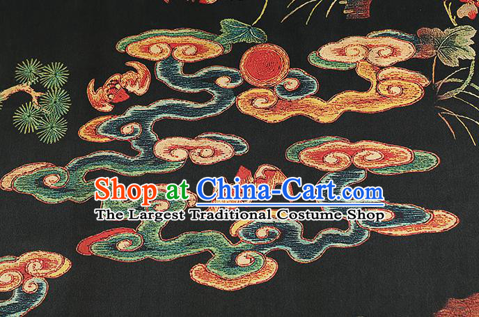 Chinese Cheongsam Black Brocade Fabric Classical Gambiered Guangdong Gauze Traditional Cloud Pine Pattern Silk Drapery