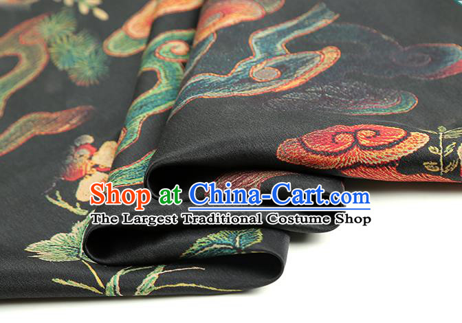 Chinese Cheongsam Black Brocade Fabric Classical Gambiered Guangdong Gauze Traditional Cloud Pine Pattern Silk Drapery