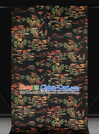 Chinese Cheongsam Black Brocade Fabric Classical Gambiered Guangdong Gauze Traditional Cloud Pine Pattern Silk Drapery