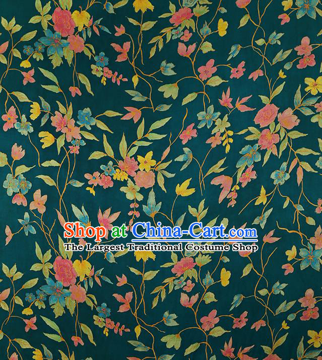 Chinese Traditional Flowers Pattern Deep Green Silk Drapery Classical Gambiered Guangdong Gauze Cheongsam Brocade Fabric