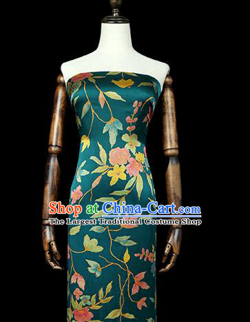 Chinese Traditional Flowers Pattern Deep Green Silk Drapery Classical Gambiered Guangdong Gauze Cheongsam Brocade Fabric