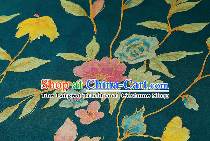 Chinese Traditional Flowers Pattern Deep Green Silk Drapery Classical Gambiered Guangdong Gauze Cheongsam Brocade Fabric