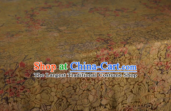 Chinese Classical Golden Gambiered Guangdong Gauze Traditional Plum Blossom Pattern Brocade Fabric Cheongsam Silk Drapery