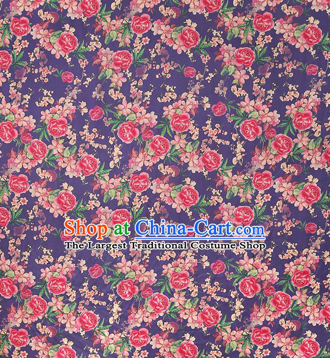Chinese Cheongsam Purple Silk Drapery Classical Rose Pattern Gambiered Guangdong Gauze Traditional Brocade Fabric