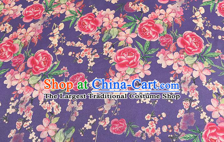 Chinese Cheongsam Purple Silk Drapery Classical Rose Pattern Gambiered Guangdong Gauze Traditional Brocade Fabric