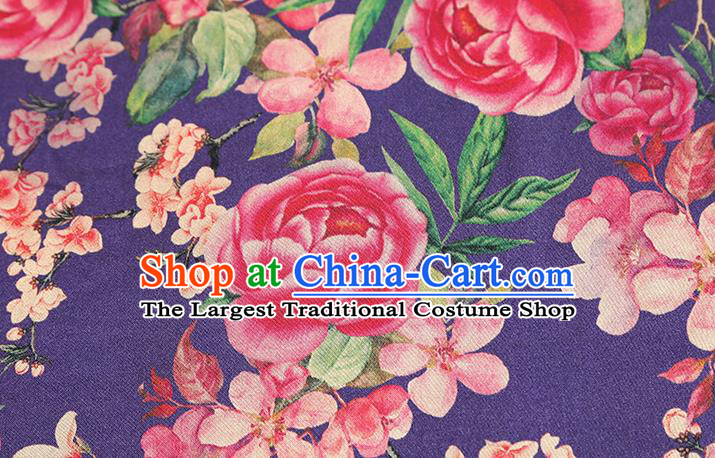 Chinese Cheongsam Purple Silk Drapery Classical Rose Pattern Gambiered Guangdong Gauze Traditional Brocade Fabric