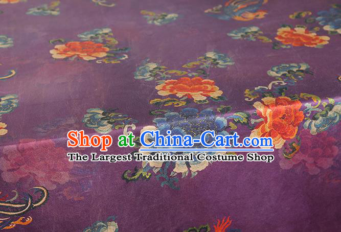 Chinese Classical Peony Phoenix Pattern Gambiered Guangdong Gauze Traditional Cheongsam Silk Drapery Purple Brocade Fabric