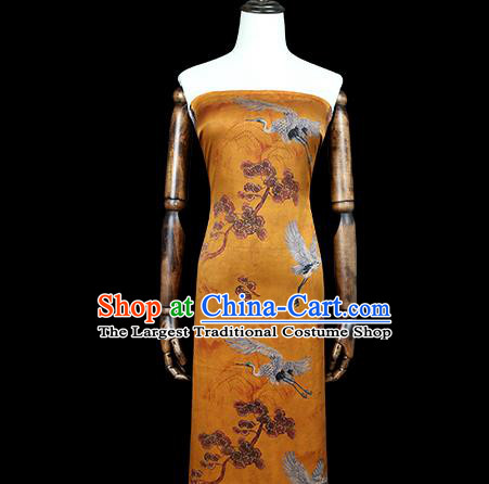 Chinese Traditional Cheongsam Silk Drapery Classical Cranes Phoenix Pattern Brocade Fabric Yellow Gambiered Guangdong Gauze