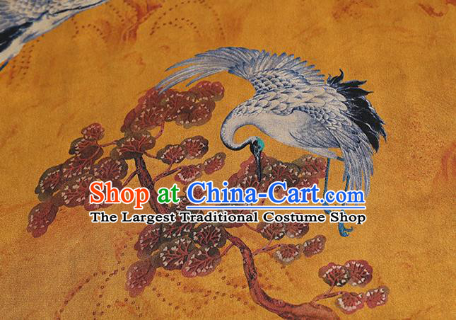 Chinese Traditional Cheongsam Silk Drapery Classical Cranes Phoenix Pattern Brocade Fabric Yellow Gambiered Guangdong Gauze