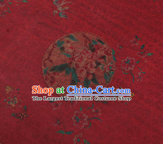 Chinese Traditional Peony Pattern Silk Drapery Classical Gambiered Guangdong Gauze Cheongsam Red Brocade Fabric
