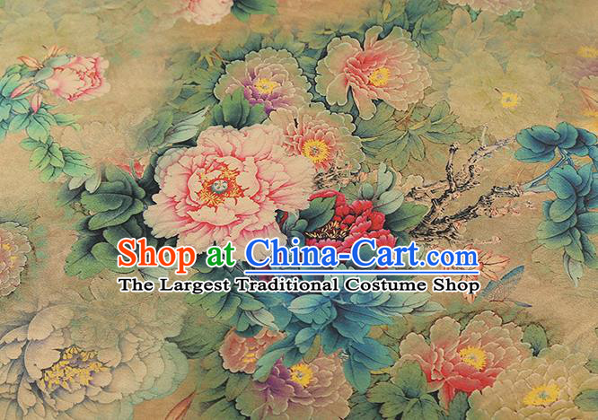 Chinese Qipao Dress Satin Fabric Classical Peony Pattern Silk Drapery Traditional Light Green Brocade
