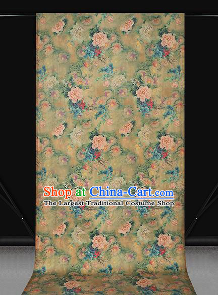 Chinese Qipao Dress Satin Fabric Classical Peony Pattern Silk Drapery Traditional Light Green Brocade