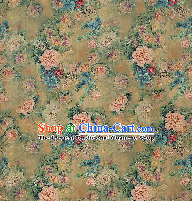 Chinese Qipao Dress Satin Fabric Classical Peony Pattern Silk Drapery Traditional Light Green Brocade