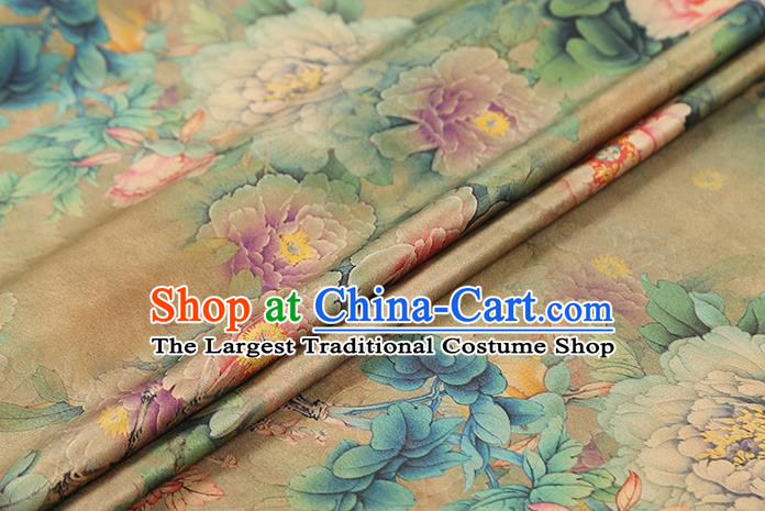 Chinese Qipao Dress Satin Fabric Classical Peony Pattern Silk Drapery Traditional Light Green Brocade