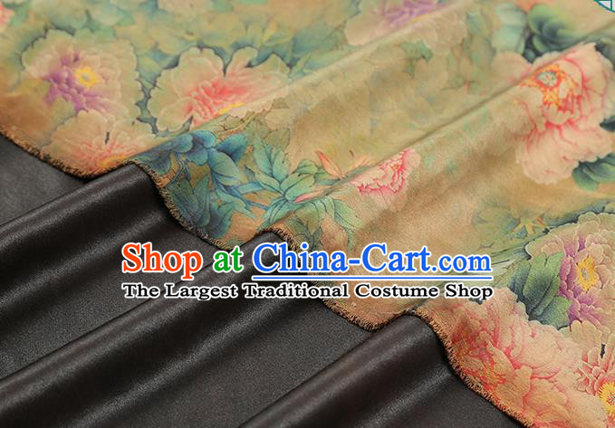 Chinese Qipao Dress Satin Fabric Classical Peony Pattern Silk Drapery Traditional Light Green Brocade