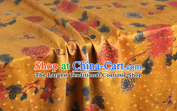 Chinese Qipao Dress Golden Satin Traditional Brocade Fabric Classical Chrysanthemum Pattern Silk Drapery