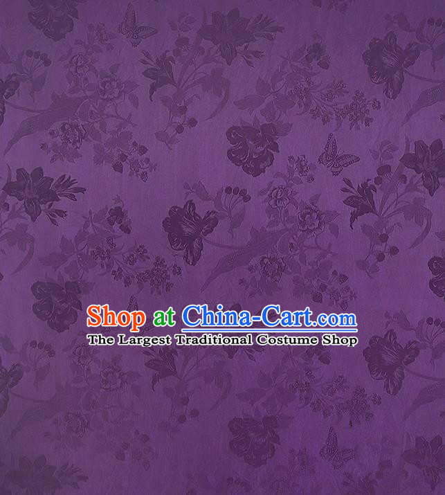 Chinese Qipao Dress Gambiered Guangdong Gauze Traditional Brocade Fabric Classical Butterfly Pattern Jacquard Purple Silk Drapery
