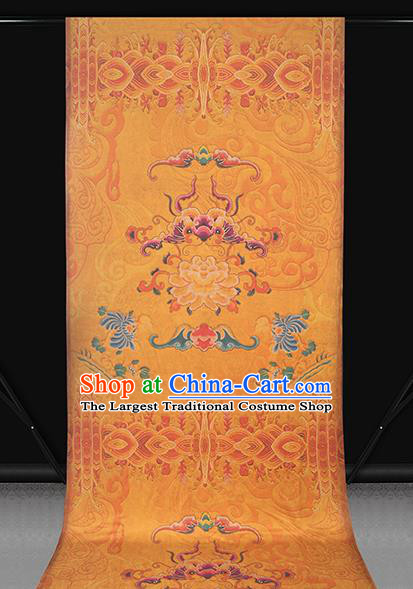 China Traditional Printing Peony Bat Silk Fabric Cheongsam Drapery Classical Yellow Gambiered Guangdong Gauze