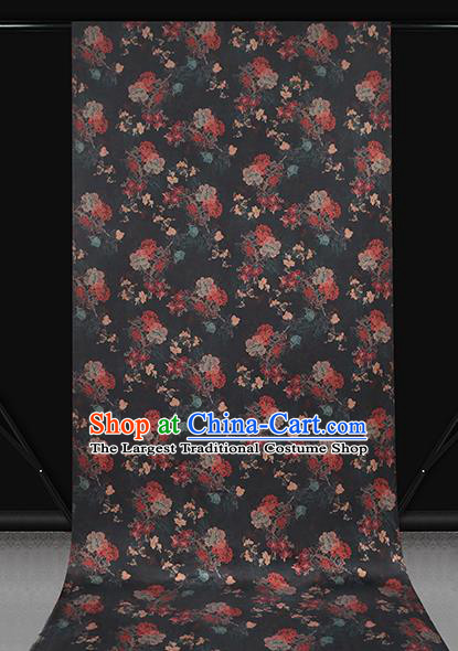 Chinese Traditional Black Brocade Fabric Classical Peony Pattern Silk Drapery Qipao Dress Gambiered Guangdong Gauze