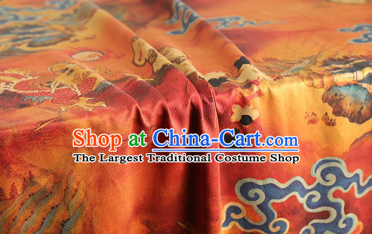 Chinese Qipao Dress Red Gambiered Guangdong Gauze Traditional Brocade Fabric Classical Dragon Fan Pattern Silk Drapery