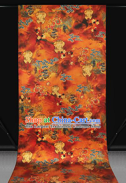 Chinese Qipao Dress Red Gambiered Guangdong Gauze Traditional Brocade Fabric Classical Dragon Fan Pattern Silk Drapery