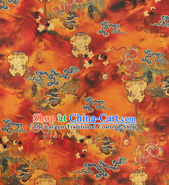 Chinese Qipao Dress Red Gambiered Guangdong Gauze Traditional Brocade Fabric Classical Dragon Fan Pattern Silk Drapery