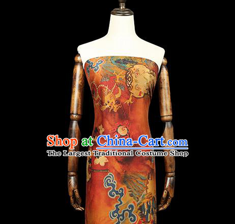 Chinese Qipao Dress Red Gambiered Guangdong Gauze Traditional Brocade Fabric Classical Dragon Fan Pattern Silk Drapery