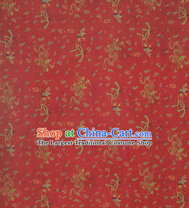 Chinese Classical Dragon Phoenix Pattern Red Silk Drapery Traditional Wedding Dress Gambiered Guangdong Gauze Fabric