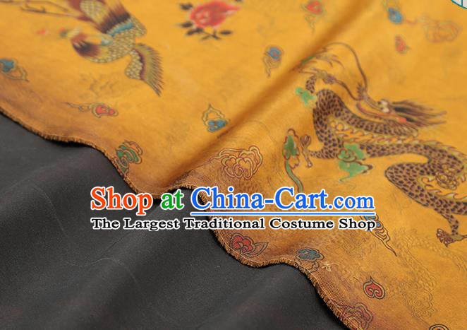 Chinese Traditional Qipao Dress Yellow Gambiered Guangdong Gauze Fabric Classical Dragon Phoenix Pattern Silk Drapery