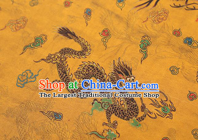 Chinese Traditional Qipao Dress Yellow Gambiered Guangdong Gauze Fabric Classical Dragon Phoenix Pattern Silk Drapery