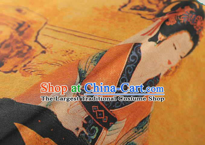 Chinese Traditional Yellow Gambiered Guangdong Gauze Qipao Dress Fabric Classical Beauty Wang Zhaojun Pattern Silk Drapery