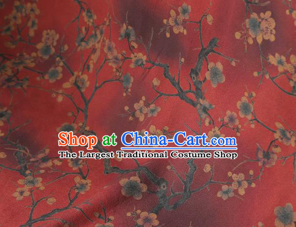 Chinese Qipao Dress Gambiered Guangdong Gauze Fabric Traditional Classical Plum Blossom Pattern Red Silk Drapery