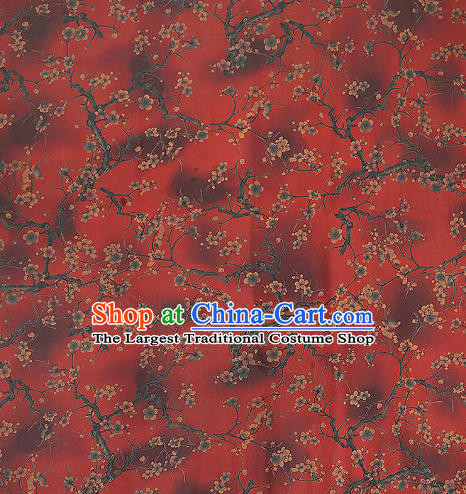 Chinese Qipao Dress Gambiered Guangdong Gauze Fabric Traditional Classical Plum Blossom Pattern Red Silk Drapery