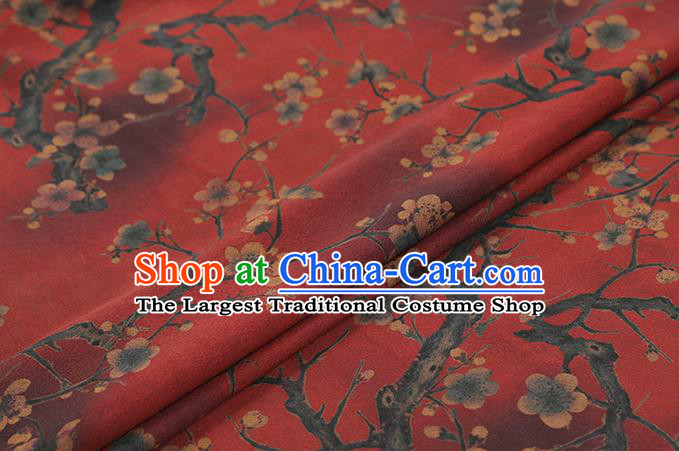 Chinese Qipao Dress Gambiered Guangdong Gauze Fabric Traditional Classical Plum Blossom Pattern Red Silk Drapery