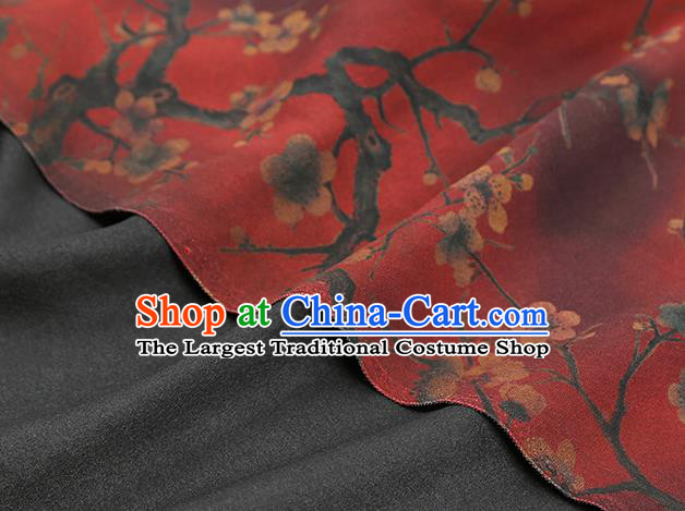 Chinese Qipao Dress Gambiered Guangdong Gauze Fabric Traditional Classical Plum Blossom Pattern Red Silk Drapery