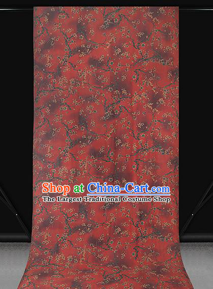 Chinese Qipao Dress Gambiered Guangdong Gauze Fabric Traditional Classical Plum Blossom Pattern Red Silk Drapery
