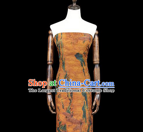 Chinese Qipao Dress Yellow Gambiered Guangdong Gauze Fabric Traditional Classical Landscape Pattern Silk Drapery