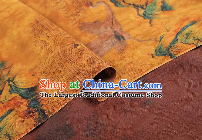 Chinese Qipao Dress Yellow Gambiered Guangdong Gauze Fabric Traditional Classical Landscape Pattern Silk Drapery