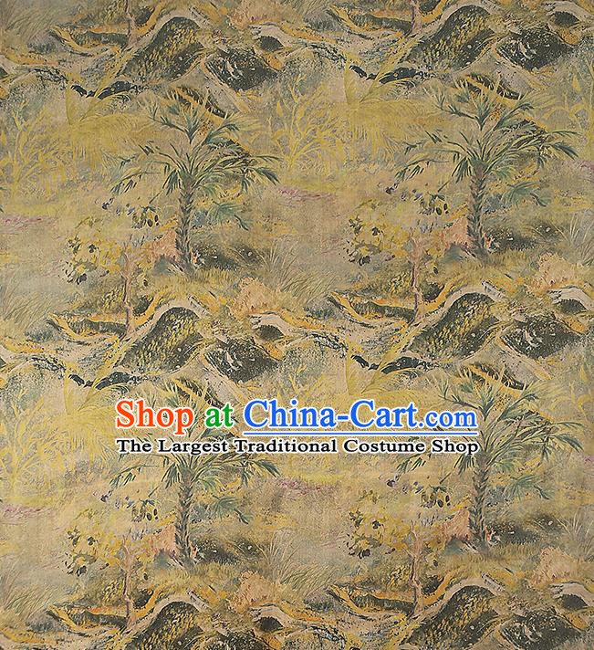 Chinese Yellow Gambiered Guangdong Gauze Traditional Qipao Dress Brocade Cloth Classical Silk Fabric