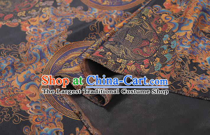 Chinese Traditional Qipao Dress Brocade Cloth Classical Phoenix Dragon Pattern Silk Fabric Black Gambiered Guangdong Gauze