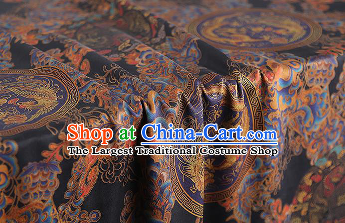 Chinese Traditional Qipao Dress Brocade Cloth Classical Phoenix Dragon Pattern Silk Fabric Black Gambiered Guangdong Gauze
