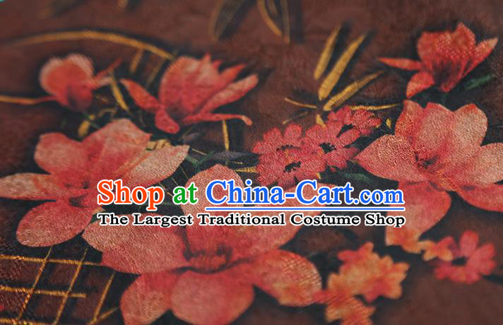 Chinese Traditional Qipao Dress Maroon Brocade Cloth Classical Bamboo Leaf Pattern Silk Fabric Gambiered Guangdong Gauze